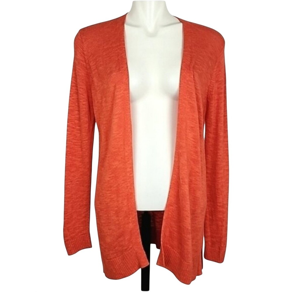 GAP Women Blood Orange Lightweight Open Front Slub Cardigan Knit Cotton Blend S